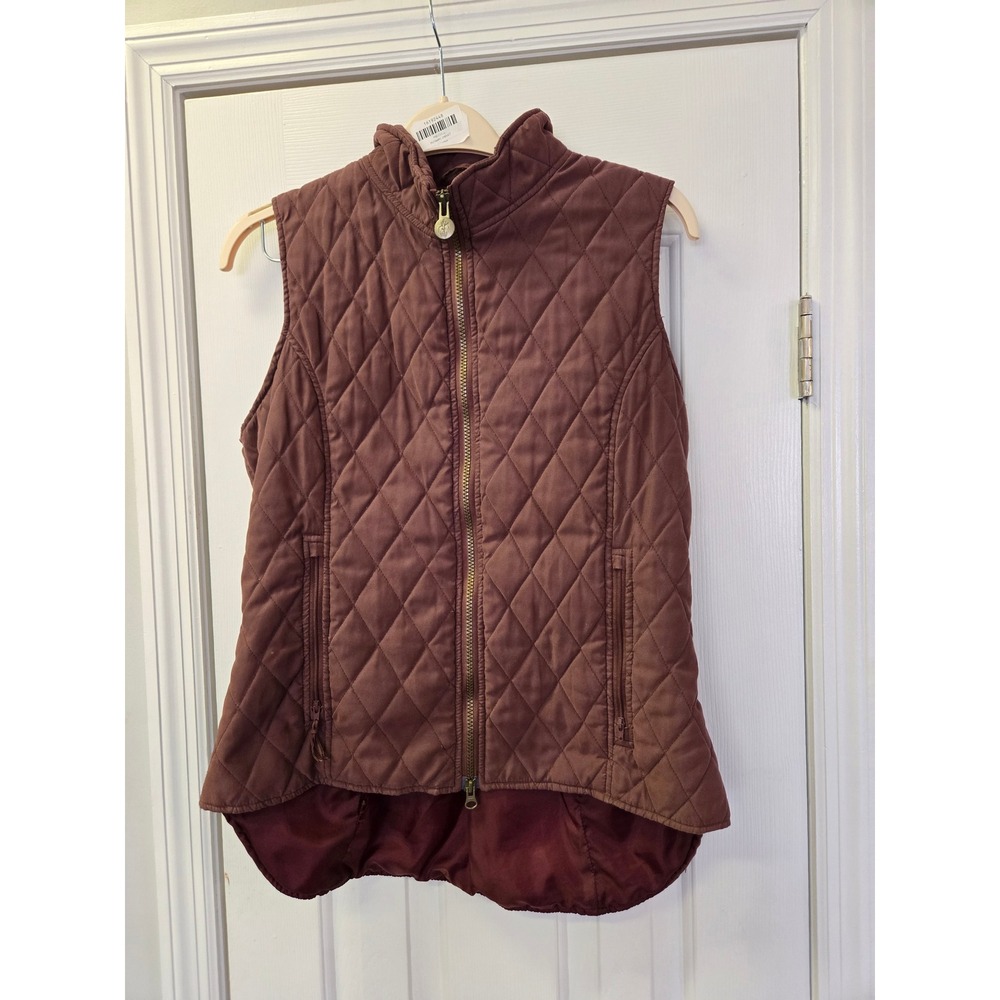 Outback Trading Co 2987 Long Quilted Vest Brown Equestrian Waist Tab Women Large